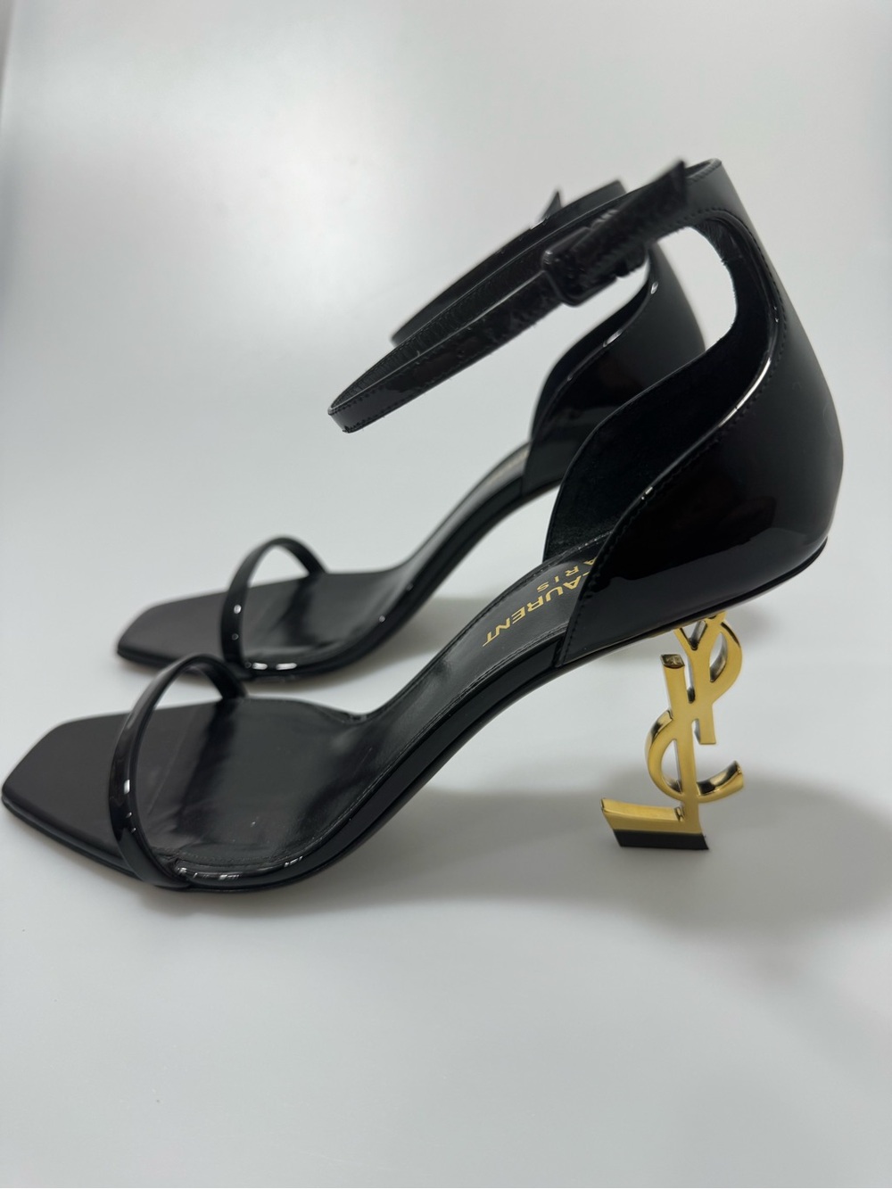 YSL Saint Laurent Opyum Sandals in Patent Leather Black Gold Size EU 37/US 7 - Picture 4 of 9
